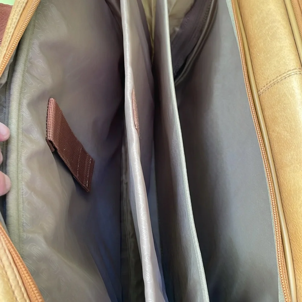 Vintage camel color Solo large leather convertible laptop bag